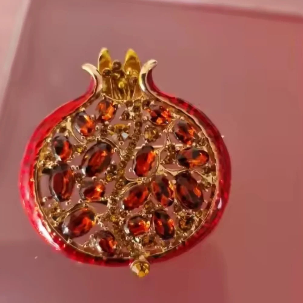 Red Pomegranate Crystal Gold Brooch